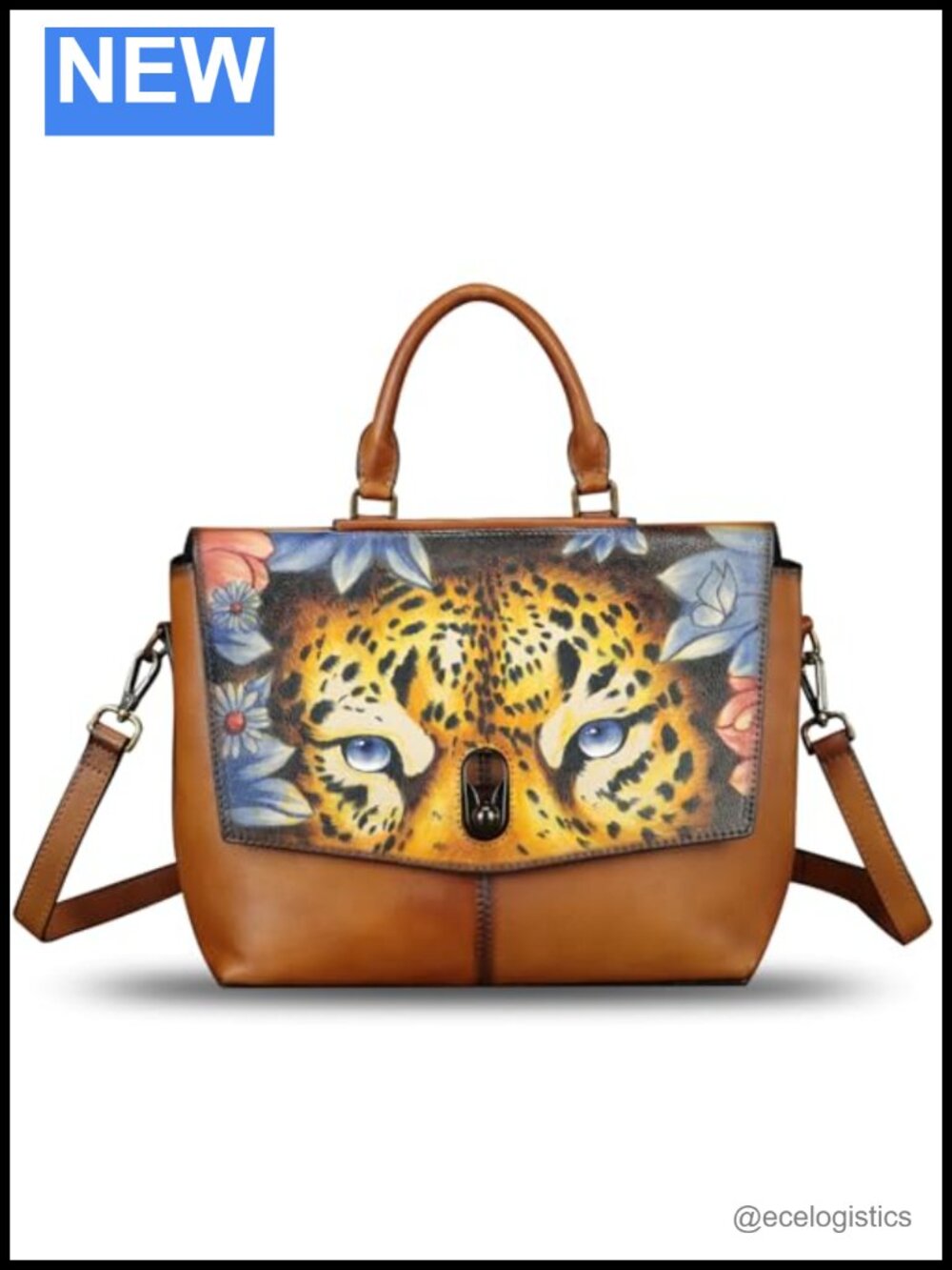 Genuine Leather Hand Painted Satchel Purse Top Handle Crossbody Handbag